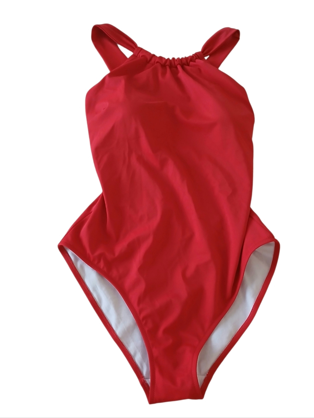 BODEN High Neck Cross Back One Piece Swimsuit Women's 12 Red Built In Bra Lined